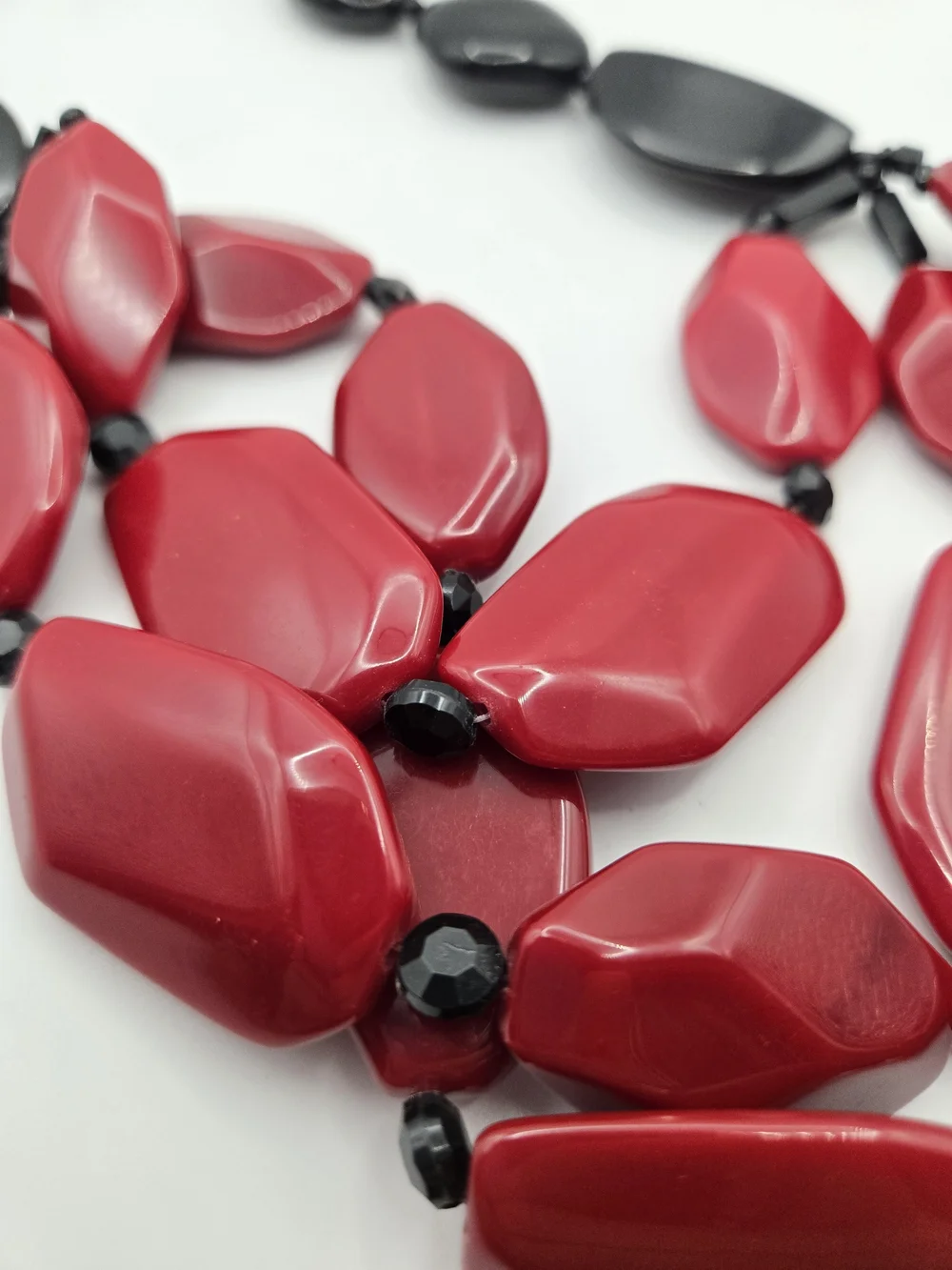 Chico's Red Black Multi-Strand Statement Necklace Chunky Retro Bold Chic Layered